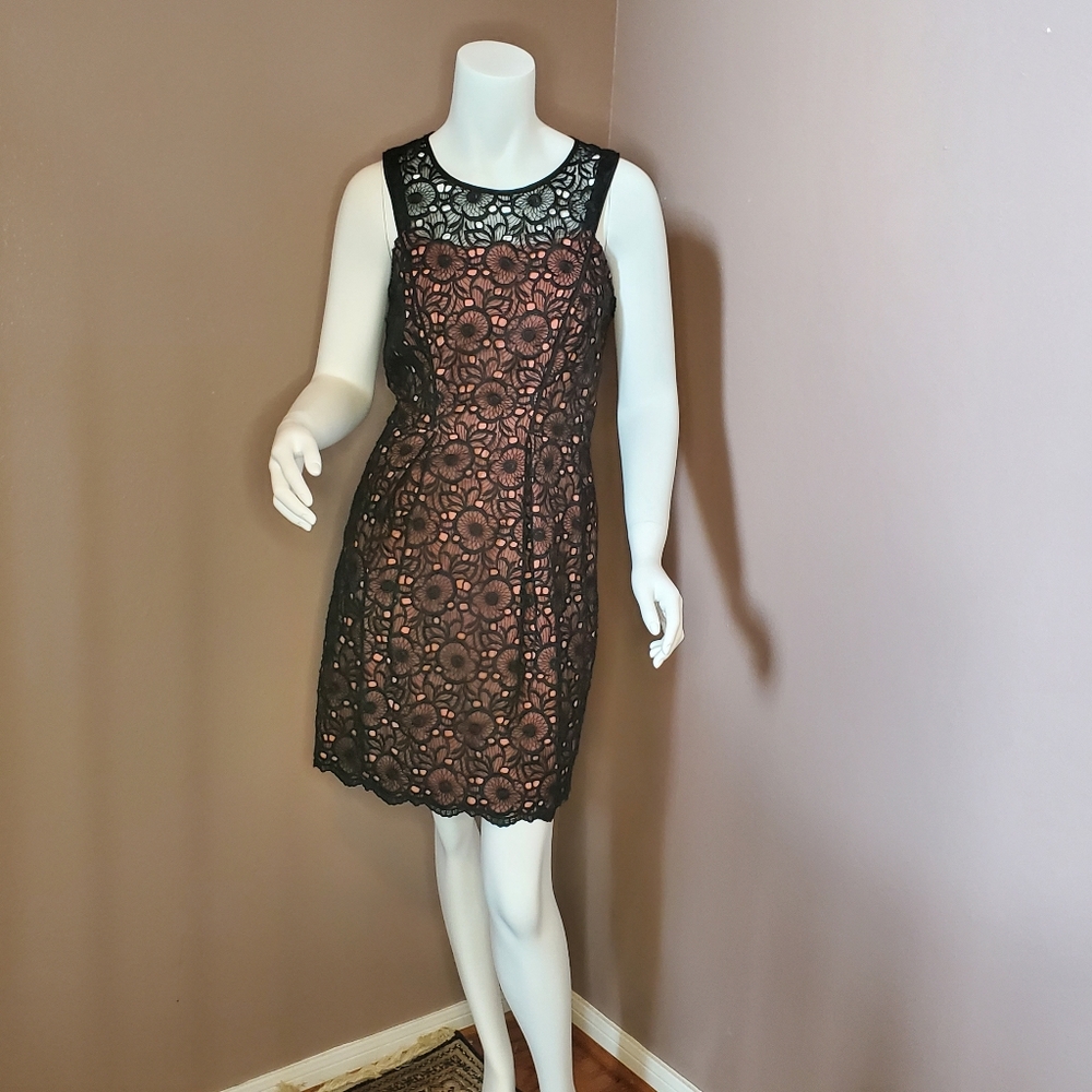 JESSICA SIMPSON peach & black lace overlay dress 2